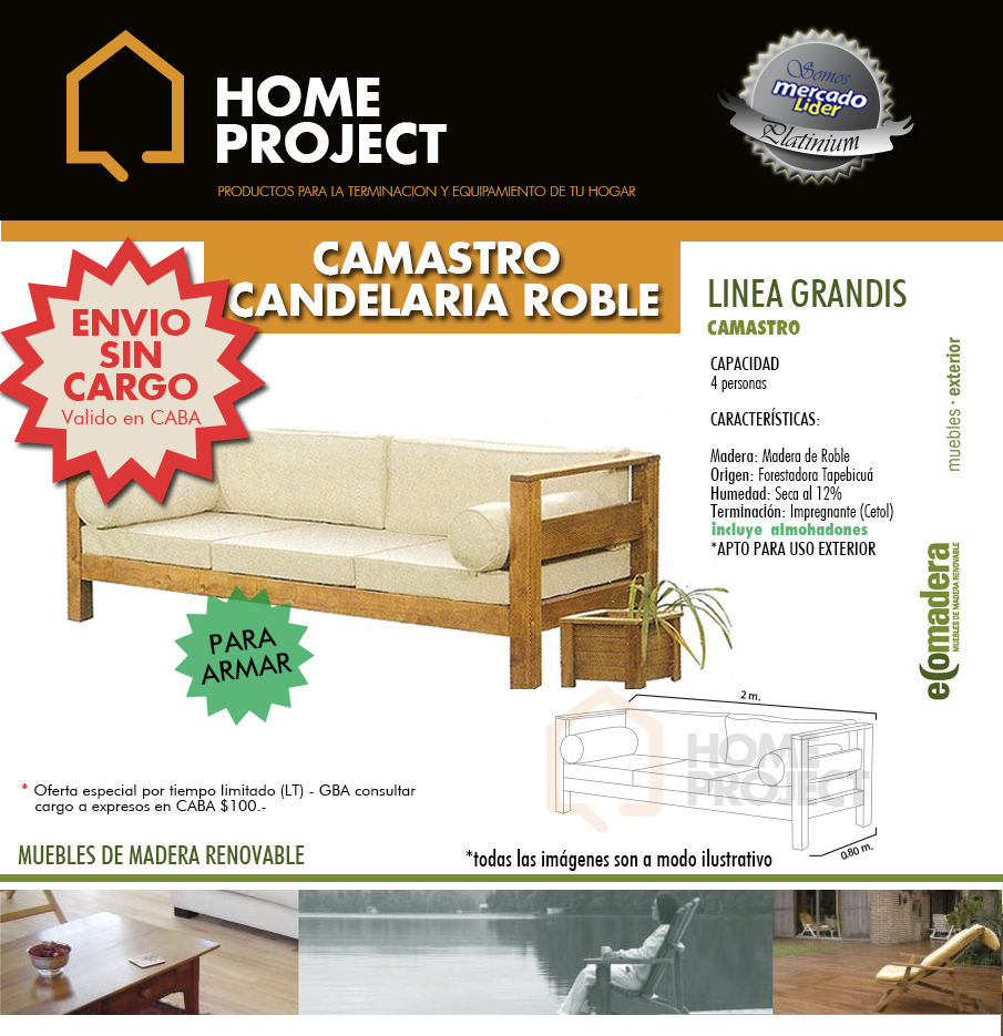 Camastro De Madera Roble Ecocuero Interior Y Exterior Jardin (Reposeras